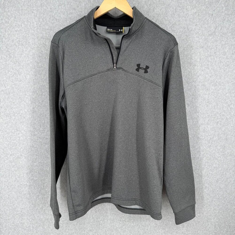 Under Armour Mens Loose Fit Quarter Zip Top Size M Gray Fleece Lined Warm Layer